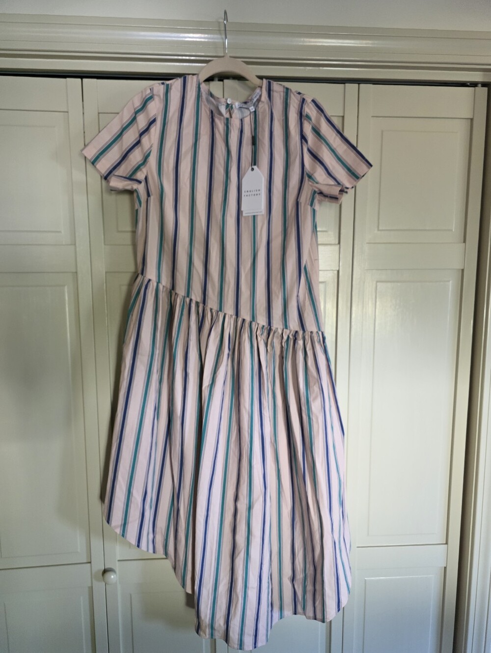 NWT English Factory Striped Pink Asymmetrical Dress Size S